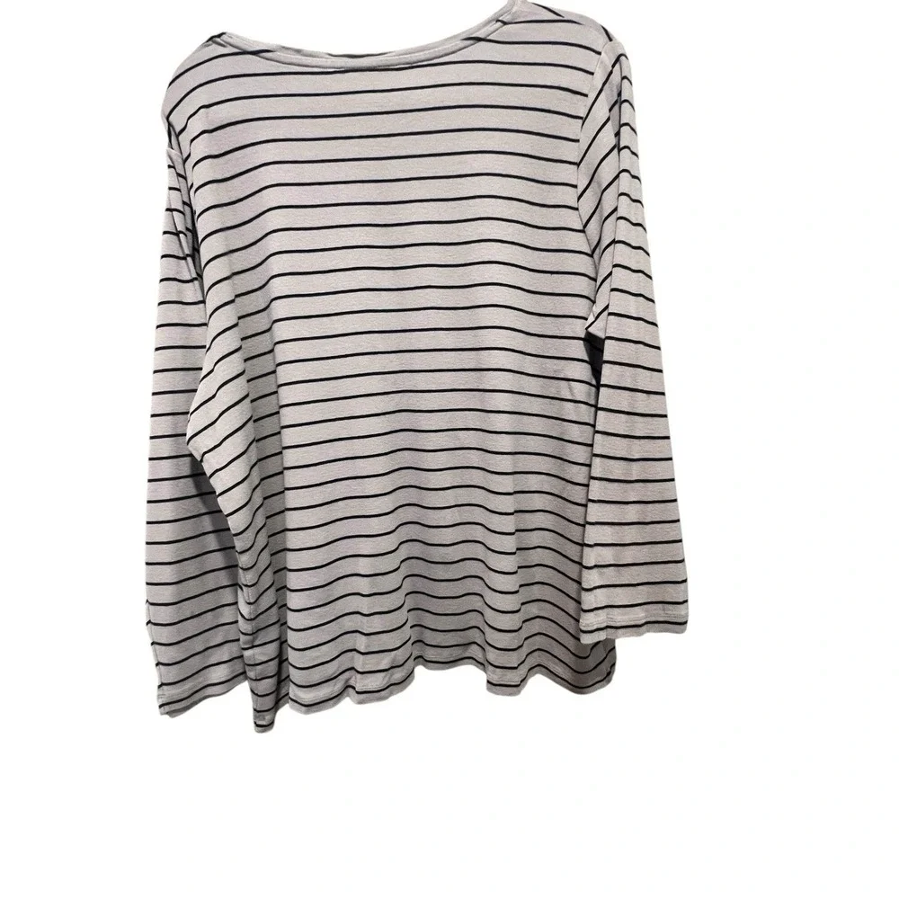 CJ Banks Top Womens 2X Gray‎ Blue Stripe Long Sleeve Knit- 100% Cotton - Picture 2 of 3